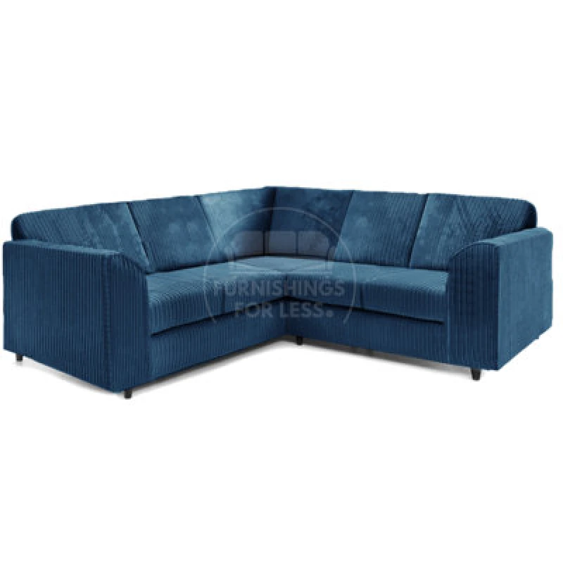 Image of Furnishings For Less UK Ferguson Marine Blue 5 Seater Fabric Corner Sofa L Shaped Jumbo Cord - Full Back