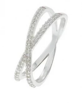 Image of Accessorize Sterling Silver Pave Cross Ring - Crystal