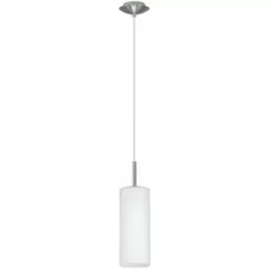 Image of Pendant Ceiling Light Satin Nickel Shade White Painted Satin Glass E27 1x60W