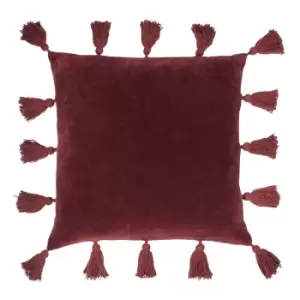 Image of Medina Velvet Tasselled Cushion Berry