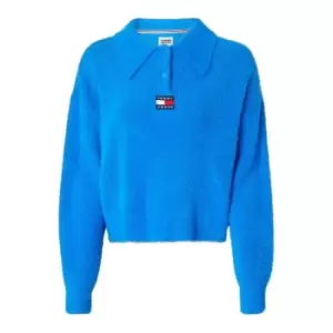 Image of Tommy Jeans Tjw Bxy Crop Furry Polo Sweater - Blue