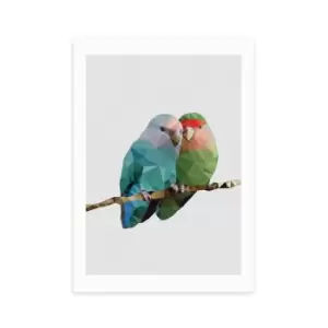 Image of East End Prints Two Love Birds Print Blue/Green/Red