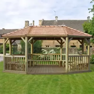 Image of 20'x15' (6x4.7m) Premium Oval Furnished Wooden Garden Gazebo with New England Cedar Roof - Seats up to 27 people