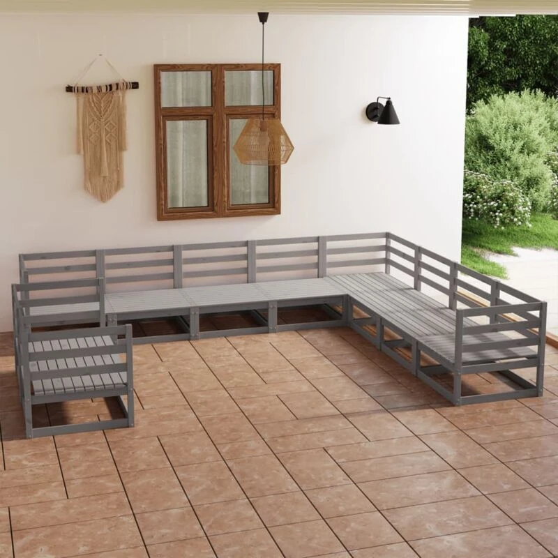 Image of VIDAXL 10 Piece Garden Lounge Set Grey Solid Pinewood Vidaxl 8720286470299