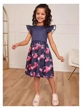 Image of Chi Chi London Girls Ruffle Floral Print Midi Dress - Navy, Size 3 Years, Women