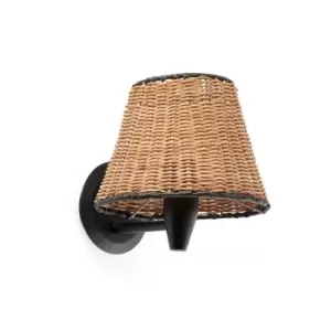 Image of Sumba Black, Rattan Shade Wall Lamp 3000K
