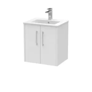 Image of Hudson Reed Juno 500mm Wall Hung 2 Door Vanity & Minimalist Basin - White Ash