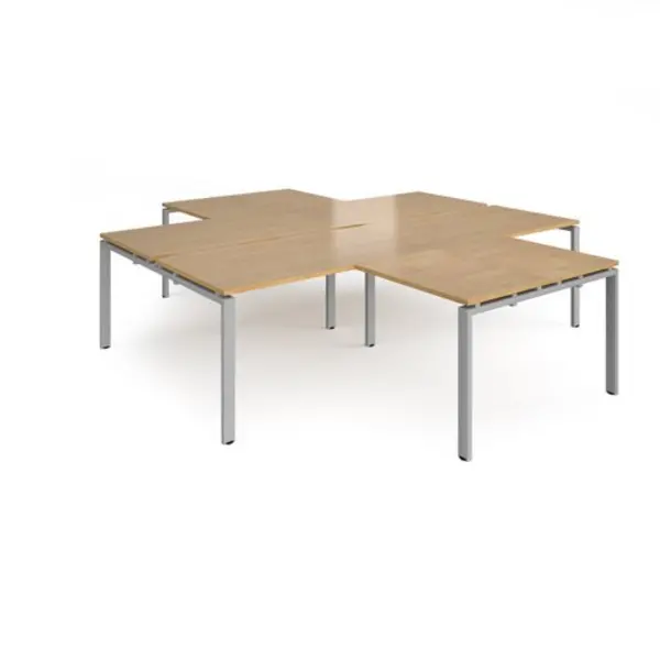 Image of Adapt Bench Desk 4 Person With Return Desks 2800mm Oak Tops With Silver Frames Adapt Oak ER28168-S-O