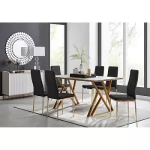Image of Furniture Box Taranto Oak Effect Dining Table and 6 Black Gold Leg Milan Chairs