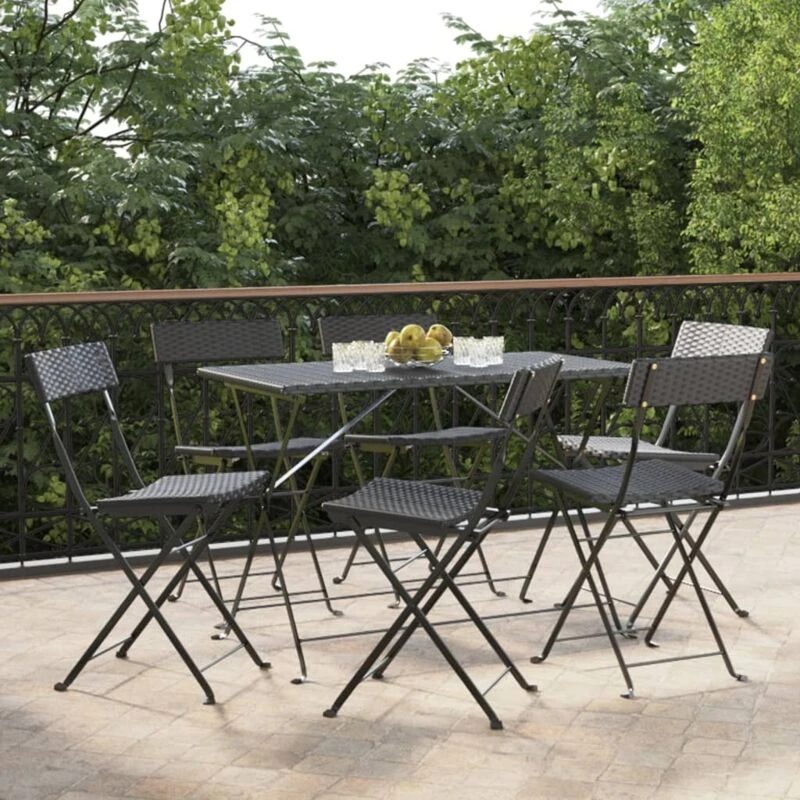 Image of VIDAXL Folding Bistro Chairs 6 pcs Black Poly Rattan and Steel Vidaxl 8720845666088