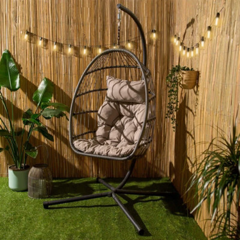 Image of OHS OHS Hanging Egg Chair Floating Garden Seat Cushioned Cushion in Grey Grey One Size Unisex 5027434178384