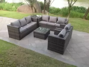 Image of Fimous 8 Seater Outdoor Dark Grey Rattan Lounge Complete Sofa Set with Coffee Table and Arm Chair