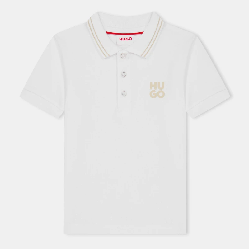 Image of HUGO Stacked Logo Polo Shirt Juniors - White White One Size