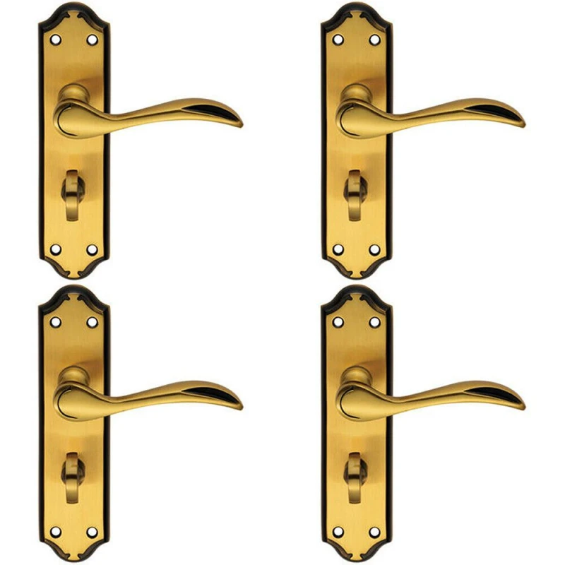 Image of Loops 4x PAIR Curved Door Handle Lever on Bathroom Backplate 180 x 45mm Brushed Bronze Multi