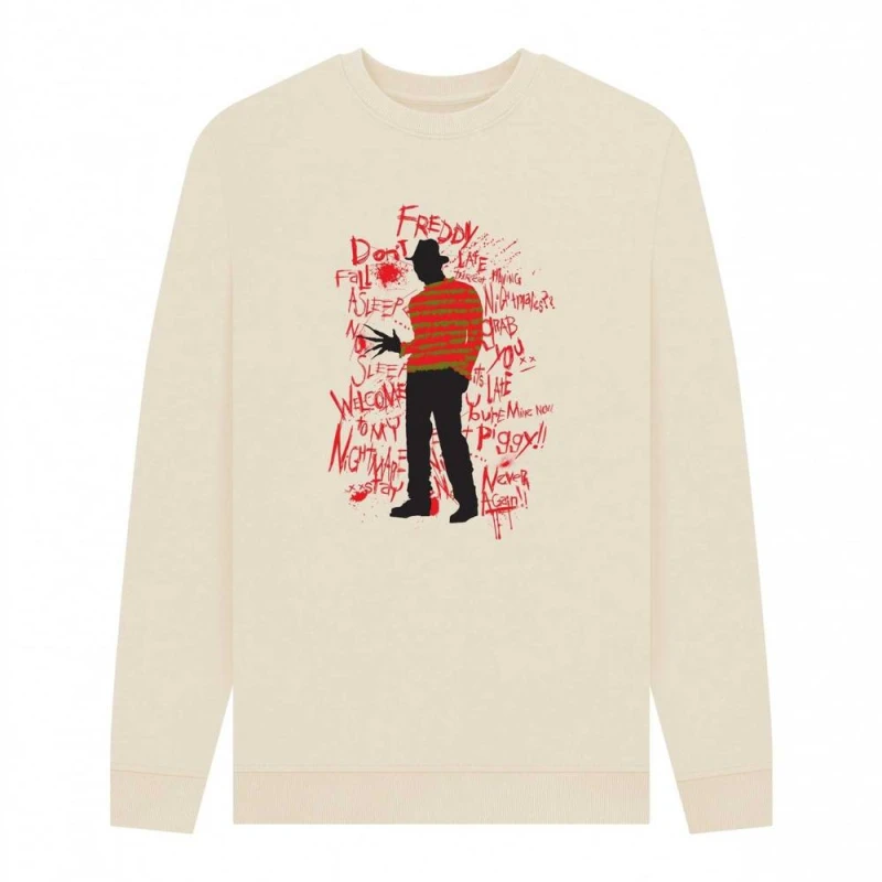 Image of A Nightmare On Elm Street Mens Freddy Krueger Sweatshirt in Cream Size: Small Cream Male S