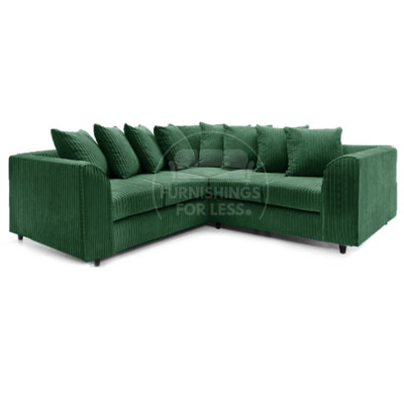 Image of Furnishings For Less UK Ferguson Green 5 Seater Fabric Corner Sofa L Shaped Jumbo Cord - Scatter Back