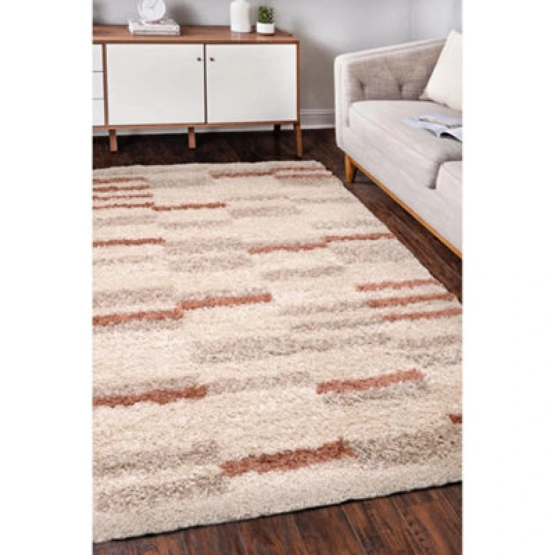 Image of Homemaker Nomad Shaggy Striped Cosy Rug Natural 160X230 WB77802