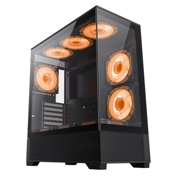 Image of GameMax Vista Black ATX Gaming Case with Tempered Glass Front and Side Panels and GameMax V4.0 ARGB PWM 9 Port Fan Hub Inc