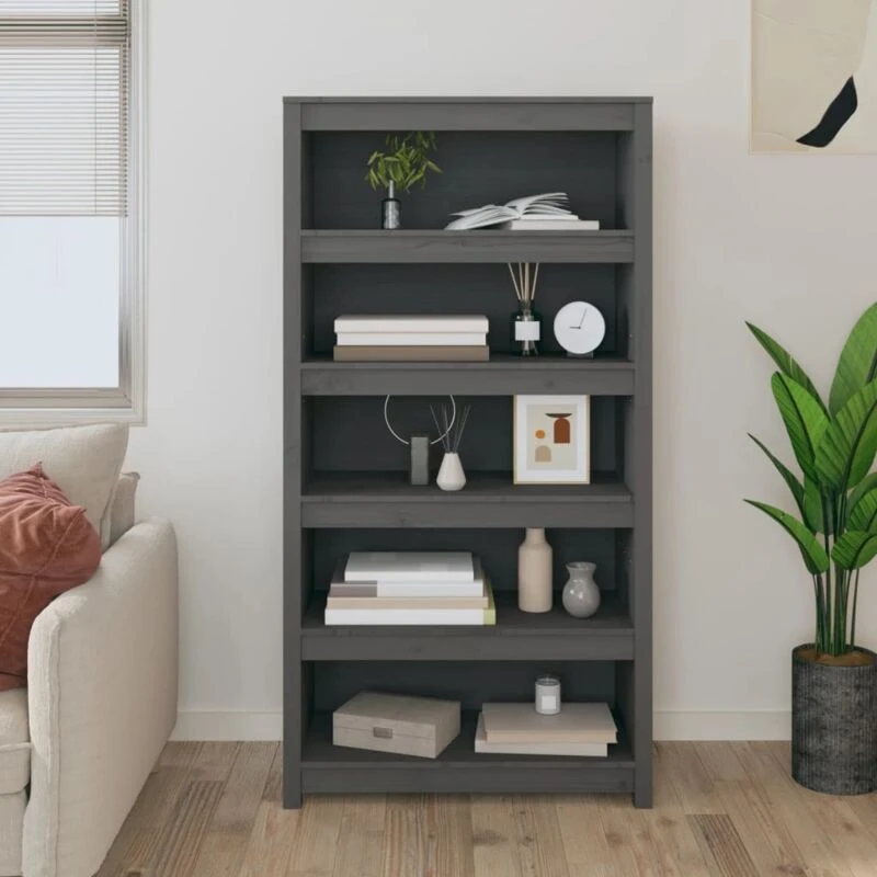 Image of Vidaxl Book Cabinet Grey 80X35X154cm Solid Wood Pine, Grey 821691