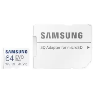 Image of Samsung EVO Plus SDXC card 64GB A1 Application Performance Class, Class 10, Class 10 UHS-I, UHS-I A1 rating, incl. SD adapter, shockproof