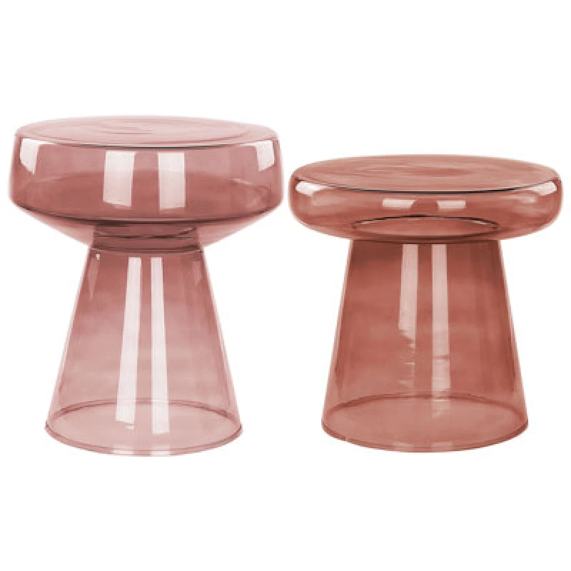 Image of Beliani Set Of 2 Side Tables Laguna/caldera Glass Red