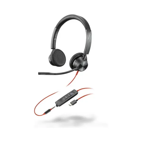 Image of Poly Blackwire 3325 Double Sided On-ear Stereo USB-C with Microphone Headset 8X222AA Black