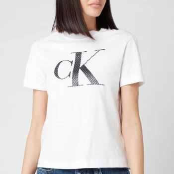 Image of Calvin Klein Jeans Womens Satin Bonded Filled Ck T-Shirt - Bright White - M