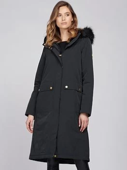 Image of Barbour International Aragon Detachable Faux Fur Waterproof Coat - Black, Size 12, Women