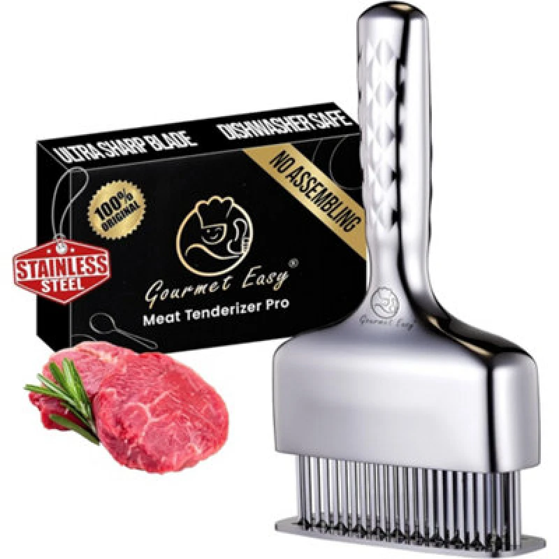 Image of Gourmet Easy Stainless Steel Meat Tenderizer Tool With Long Handle - Silver