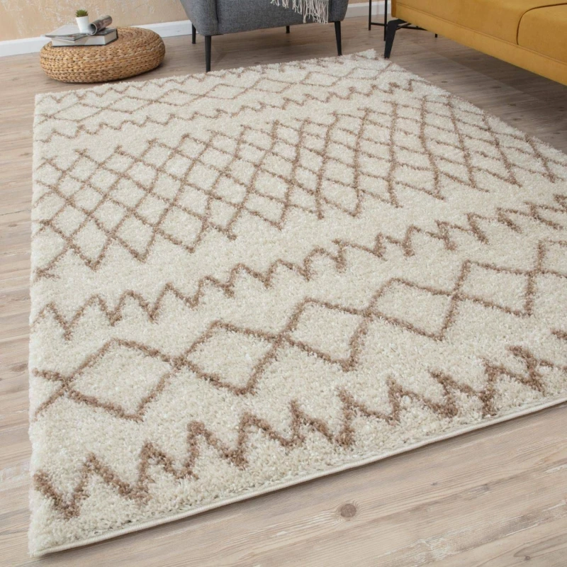Image of THE RUGS Soft Tangier Shaggy Rugs & Runners Ivory & Beige Living Room Size: 80cm x 300cm Ivory Unisex 80cm x 300 cm
