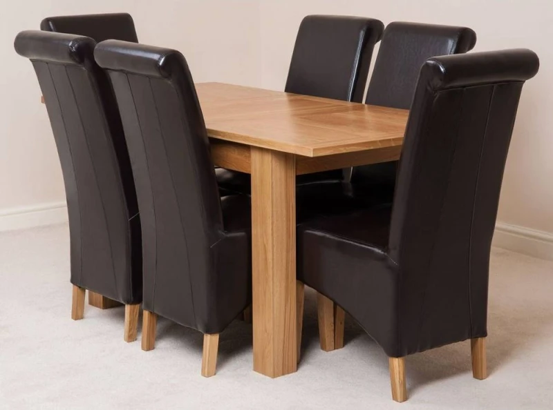 Image of Thats Furniture Hampton 120-160cm Oak Extending Dining Table & 6 Montana Leather Chairs in Brown Brown Unisex