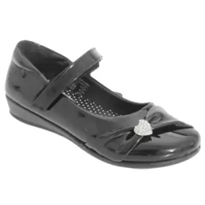 Image of US Brass Girls Paige II Touch Fastening Bar Diamante Trim Shoes (1 UK) (Black Patent)