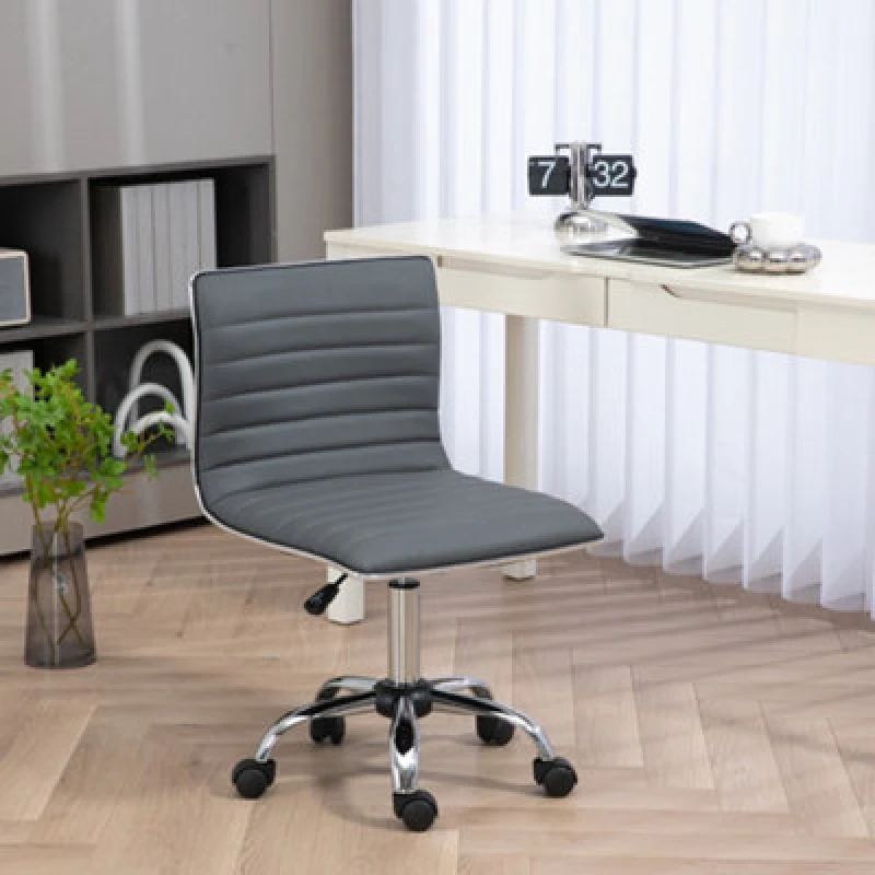 Image of HOMCOM Adjustable Swivel Office Chair with Armless Mid-back In PU Leather and Chrome Base - Dark Grey 921-075V70CG