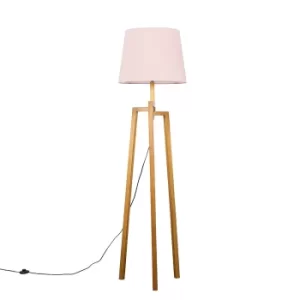 Image of Augustus Light Wood Tripod Floor Lamp with XL Blush Pink Aspen Shade
