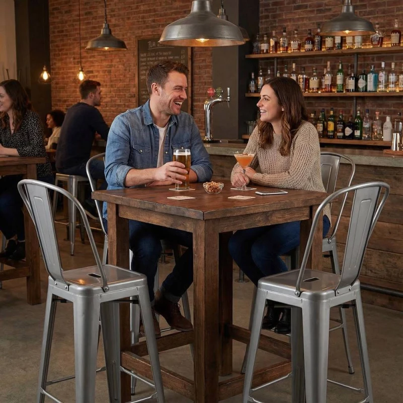 Image of FWStyle Bistro Set Of 4 30" Silver Gloss Metal Bar Chairs Silver Unisex