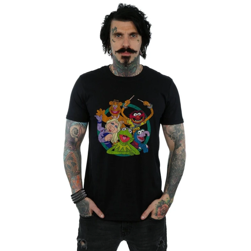 Image of Disney Men The Muppets Group Circle T-Shirt in Black Size: Small Black S Male 5059308677136