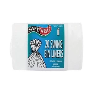 Image of Safe Wrap 50 Litre Swing Bin Liners 20 Sacks Per Roll 4 Rolls White
