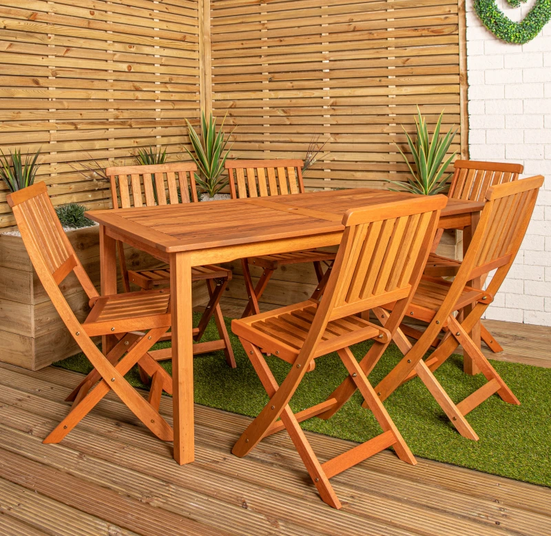 Image of Outdoor 6 Person Rectangular Wooden Garden Patio Dining Table Chairs Set