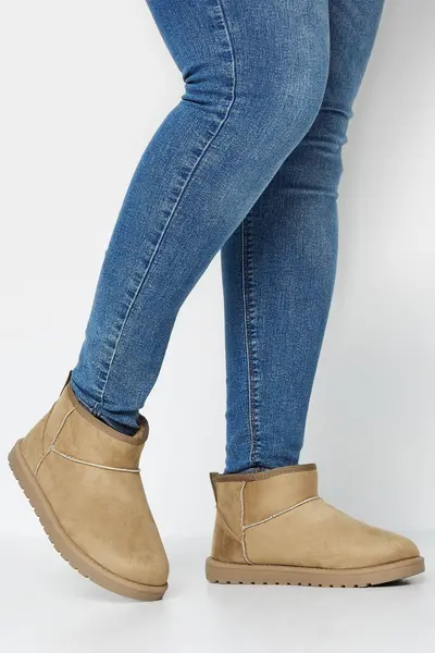 Image of Yours Extra Wide Fit Faux Fur Lining Ankle Boots Light Beige