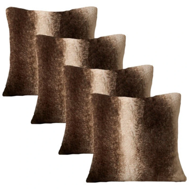 Image of OHS OHS 4 Pack Stripe Faux Fur Soft Fleece Cushion Covers - 45 x 45cm in Brown Size: 45cm x 45cm Brown 45cm x 45cm Unisex 5027434208807