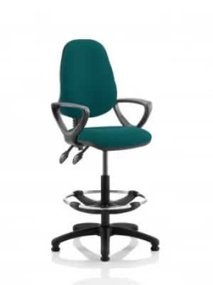 Image of Eclipse II Lever Task Operator Chair Kingsfisher Fully Bespoke Colour With Loop Arms With Hi Rise Draughtsman Kit