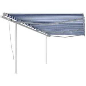 Image of Vidaxl - Manual Retractable Awning with Posts 6x3 m Blue and White Blue