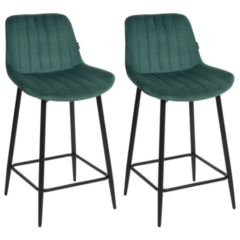 Image of Beliani Set Of 2 Bar Chairs Dubrovnik Velvet Emerald Green