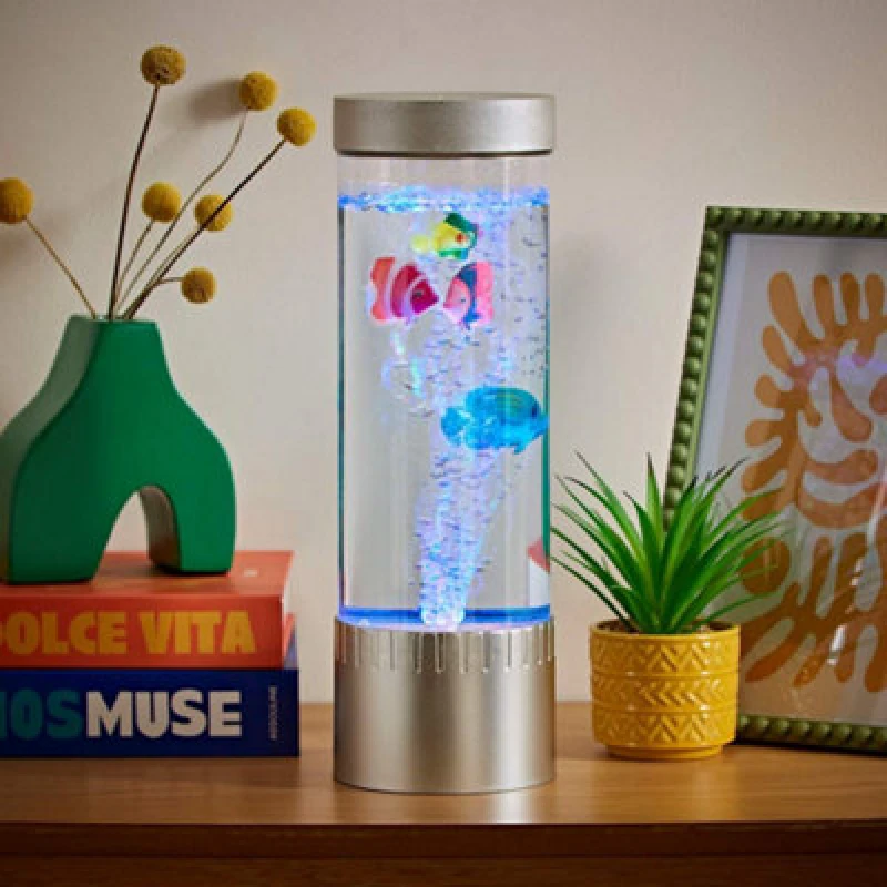 Image of ValueLights 32cm Colour Changing Bubble Fish Table Lamp Silver