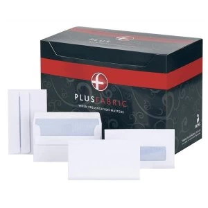 Image of Plus Fabric Pocket Envelopes 120gm2 Press Seal Window 6 89 x 152mm White 1 x Pack of 500