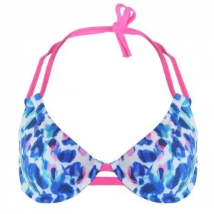 Image of Figleaves Lyla Halter Bikini Top - Blue LEOPARD