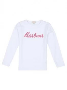Image of Barbour Girls Long Sleeve Rebecca T-Shirt - White, Size Age: 8-9 Years, Women