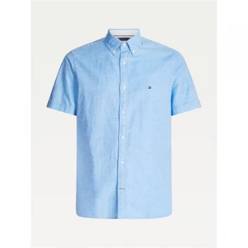 Image of Tommy Hilfiger Cotton Linen Short Sleeve Shirt - Blue C39