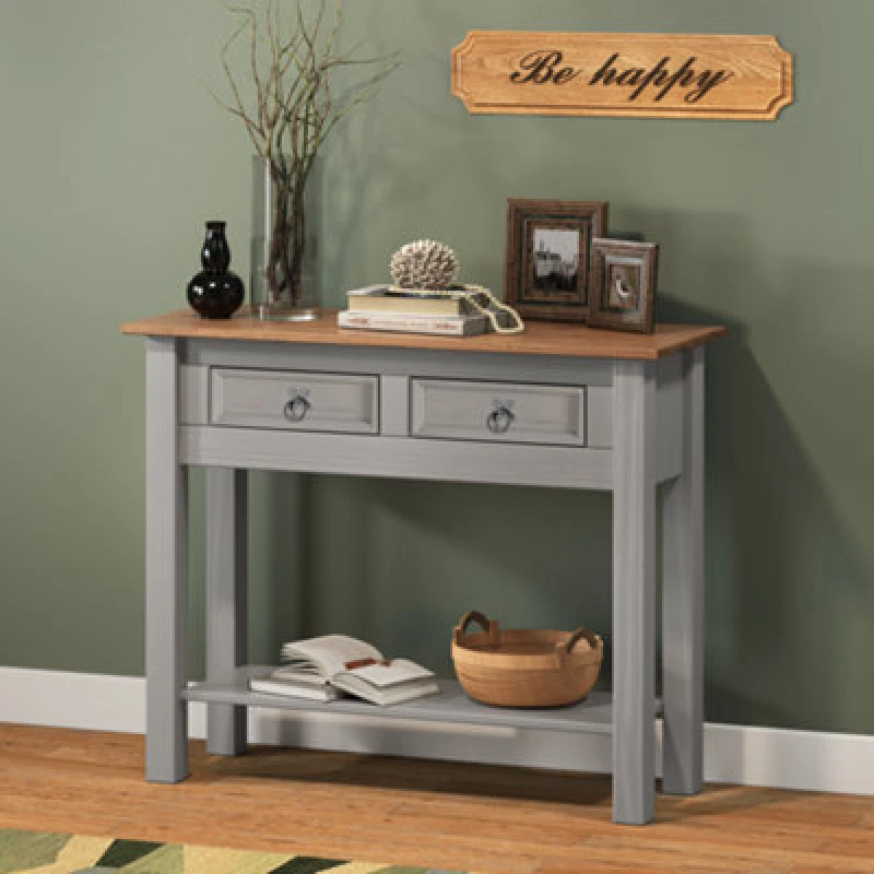 Image of MERCERS FURNITURE Corona Grey Wax 2 Drawer Console Table 5060335867889