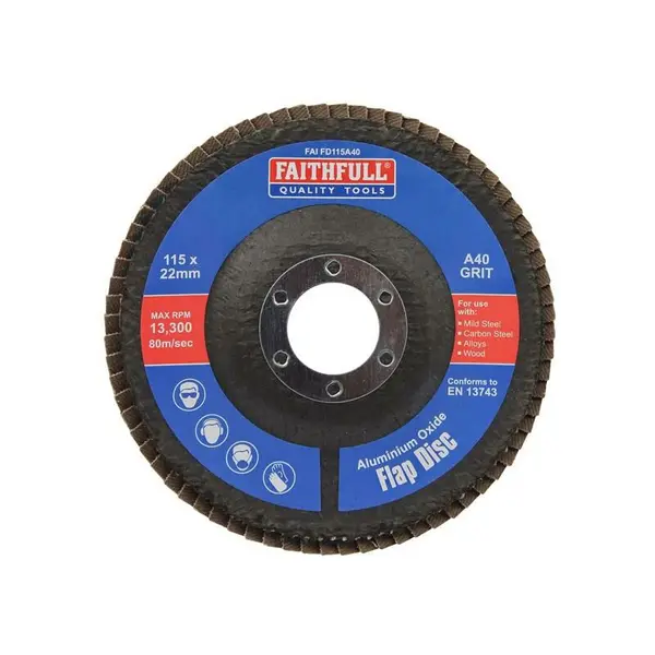 Image of Faithfull Aluminium Oxide Abrasive Flap Disc FAIFD115A40 Diameter: 115mm